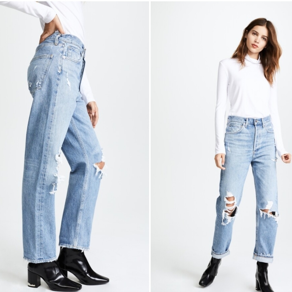Agolde 90's Women's Jean's in Fall Out Distressed Mid Rise Straight Fit Sz 25